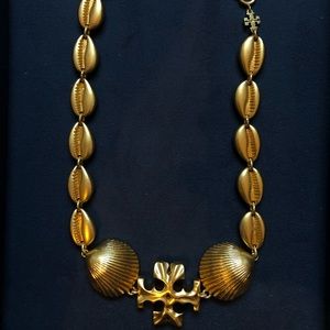 Tory Burch Goldtone Logo & Seashell Necklace